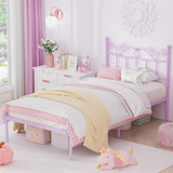 Merronix Twin Bed Frames with Headboard, Elegant Metal Bed Frame for Kids Girls, Modern Twin Size Platform Bed - No Box Spring Needed, 11.2 Inches Height Underbed Storage - Purple Merronix
