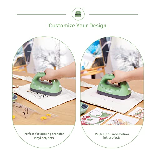 Xinart Heat Press Machine(7inx3.8in,285℉ to 400℉) Mini Heat Press Machine for T-Shirts,LCD Display 4 Levels Temp Settings Portable Iron for HTV Vinyl & Sublimation Ink Projects-Green XINART