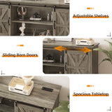 Garvee Home Farmhouse TV Stand for 75 in Television, Wood Entertainment Center with Storage & Barn Doors, Adjustable Shelf Media TV Console Table Cabinet for Living Room, 66 in Large, Grey Garvee