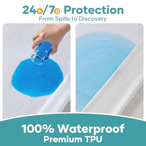 OhGeni Waterproof Mattress Protector, Queen Size Fitted Sheet with Deep Pocket, 6''-18'' Washable Hypoallergenic Mattresses Cover,Noiseless Soft Mattress Pad, Urine,Bedroom Essential,Pee & Dirt-Proof OhGeni