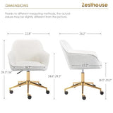 Zesthouse Modern Desk Chair with Wheels, White Swivel Vanity Chair for Girls Women, Upholstered Home Office Chair Boucle Armchair for Bedroom, Height Adjustable Computer Task Chair, Gold Base Zesthouse