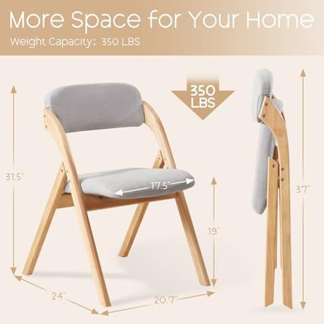 YUUIJOAA 2-Pack Folding Chairs with Cushion Linen Padded Foldable Chairs Raw Wood Folding Dining Chairs for Dining Rooms Kitchen Parties Offices Indoor Outdoor Light Grey YUUIJOAA