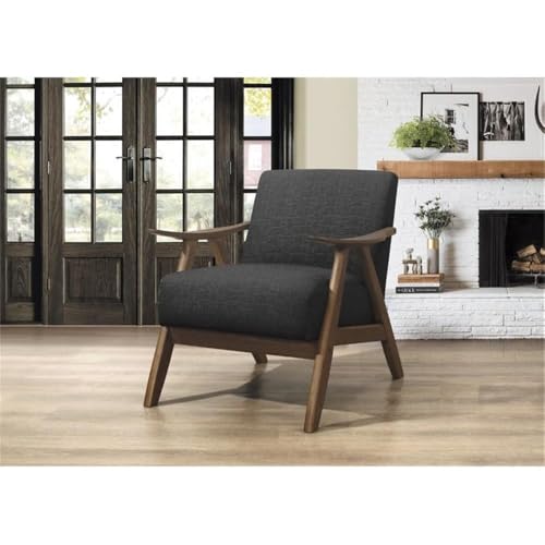 Lexicon Mid Century Modern Accent Chair with Solid Wood Frame in Walnut Finish, Upholstered Living Room Lounge Arm Chair, Thick and Comfy Innerspring Seat Cushion, Linen-Look Fabric, Dark Grey Lexicon