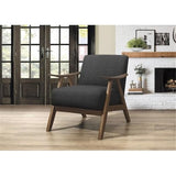 Lexicon Mid Century Modern Accent Chair with Solid Wood Frame in Walnut Finish, Upholstered Living Room Lounge Arm Chair, Thick and Comfy Innerspring Seat Cushion, Linen-Look Fabric, Dark Grey Lexicon