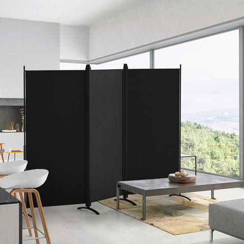 Kokorona 3 Panel Room Divider, 6FT Tall Folding Privacy Screen Wall Dividers, Portable Privacy Screen Freestanding Room Divider for Room Separation, Included - Cover Strips, Black, 102''W x 71''H Kokorona