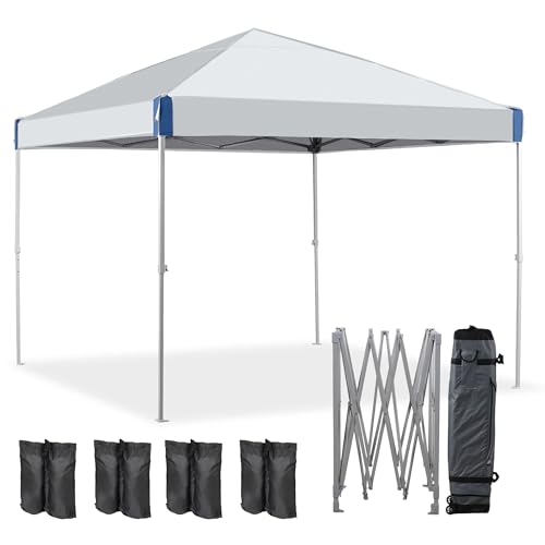 BPS 12x12 ft Pop Up Canopy with Portable Wheeled Carry Bag, Easy Set Up Outdoor Sun Shade Canopy Tent with 8 Stakes, 4 Ropes, 4 Weight Bags for Events, Parties, Camping BPS