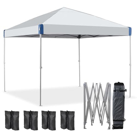 BPS 12x12 ft Pop Up Canopy with Portable Wheeled Carry Bag, Easy Set Up Outdoor Sun Shade Canopy Tent with 8 Stakes, 4 Ropes, 4 Weight Bags for Events, Parties, Camping BPS