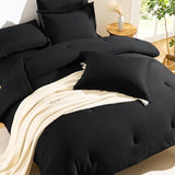 CozyLux King Size Comforter Set Black - 7 Pieces Striped Seersucker Bed in a Bag, Soft Lightweight Boho Bedding Set with All Season Comforters King Size, Sheets, Pillowcases & Shams CozyLux