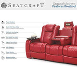Seatcraft Anthem Home Theater Seating Living Room - Italian Leather - Power Recline Sofa - Fold-Down Table - Powered Headrests - Arm Storage - AC/USB and Wireless Charging - Cup Holders, Red Seatcraft