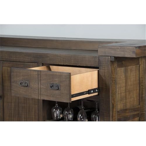 Pemberly Row 80" Farmhouse Transitional Wood Home Bar Unit Cabinet Set with Stemware Rack, Wine Storage for Dining Room Kitchen in Tobacco Leaf Pemberly Row