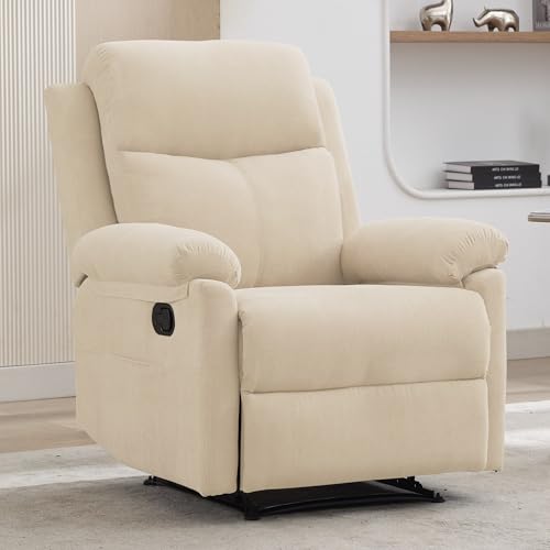 Korser Recliner Chair, Manual Recliner for Adults with Side Pocket, Small Recliners for Small Spaces, Adjustable Comfy Overstuffed Corduroy Reclining Chairs for Living Room, Reading, Bedroom, Beige