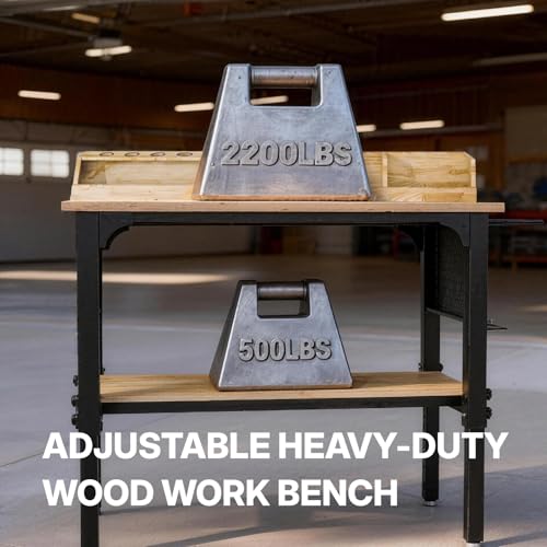 Workbench Adjustable Height Heavy Duty Work Bench with Storage, 2200 LBS Load Capacity Work Table, Pegboard, Built-in Power Outlet, Lockable Wheels for Garage, Workshop, Warehouse & Home NORTHSKY