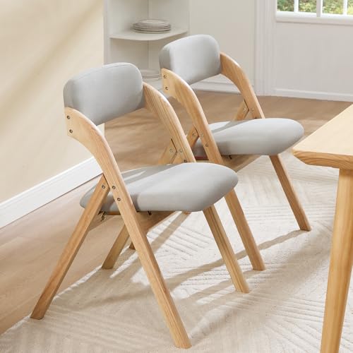 YUUIJOAA 2-Pack Folding Chairs with Cushion Linen Padded Foldable Chairs Raw Wood Folding Dining Chairs for Dining Rooms Kitchen Parties Offices Indoor Outdoor Light Grey YUUIJOAA
