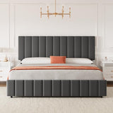 Garvee Full Size Bed Frame with 4 Storage Drawers, Adjustable Height Headboard, Linen Upholstered Platform Bed Frame, No Box Spring Needed, Easy Assembly, Grey Garvee