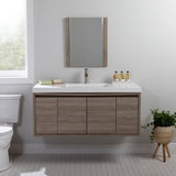 Spring Mill Cabinets Kelby 48 Inch Modern Floating Bathroom Vanity with White Single Sink Top, 2-Door Cabinet, 2 Soft-Close Drawers, 48.5" W x 18.75" D x 22.25" H, Forest Elm Spring Mill Cabinets