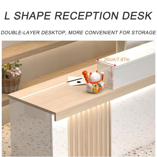 L Shaped Reception Desk with LED Light, Modern Front Desk Counter with Drawers & Storage Cabinets,Checkout Counter for Office Lobby, Salon, Spa & Retail Store (A-Right, L 180cm/70in) Generic