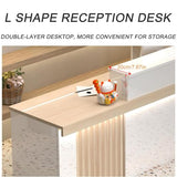 L Shaped Reception Desk with LED Light, Modern Front Desk Counter with Drawers & Storage Cabinets,Checkout Counter for Office Lobby, Salon, Spa & Retail Store (A-Right, L 180cm/70in) Generic