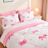 Wajade 7 Piece Pink Bow Bedding Set for Girls Kids Twin Size Comforter Set with Sheet and 2 Pillowcases 2 Pillow Shams Cute Girls Bed in a Bag as Birthday Choice Wajade