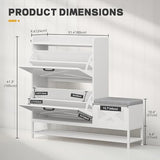 DWVO Farmhouse Shoe Cabinet Bench with 2 Flip Drawers for 16 Pairs, Chic Entryway Bench and Rustic Design for Living Rooms and Hallways (White) DWVO