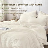 JOLLYVOGUE Ivory King Comforter Set, 3 Pieces Seersucker Comforters King Size, Lightweight & Fluffy Bedding Sets King for All Season with 1 Ruffle Comforter and 2 Ruffle Pillowshams JOLLYVOGUE