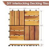 PrimeZone 54 PCS Solid Acacia Wood Interlocking Patio Deck Tiles - 12" x 12" Indoor Outdoor Waterproof Flooring Tiles for Balcony, Backyard, Garden & Poolside, All Weather Use, Natural Wood, Checker PrimeZone