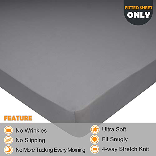 King Size Fitted Sheet Only - 4-Way Stretch Jersey Knit, Cozy T-Shirt Soft, Wrinkle Free, Snug Fit & Stay in Place, No More Slipping Off for Mattress (Deep: 5"-13") - Light Gray, King N&Y HOME