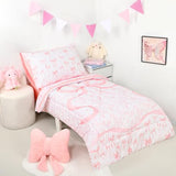 DAYEEBALL 4 Piece Toddler Bedding Set, Ultra Soft and Breathable Toddler Comforter Sets for GirlsIncludes Quilted Comforter, Fitted Sheet, Flat Sheet and Pillowcase, Pink Bow DAYEEBALL