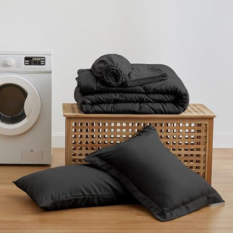 Love's cabin Twin Comforter Set Black, 5 Pieces Twin Bed in a Bag, All Season Bedding Sets with 1 Comforter, 1 Flat Sheet, 1 Fitted Sheet, 1 Pillowcase and 1 Pillow Sham Love's cabin
