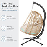SWITTE Double Hanging Egg Chair with Stand, Outdoor Patio 2 Person Wicker Hammock Swing Chairs with Cushion Loveseat for Indoor Bedroom, Lawn, Garden-Beige SWITTE