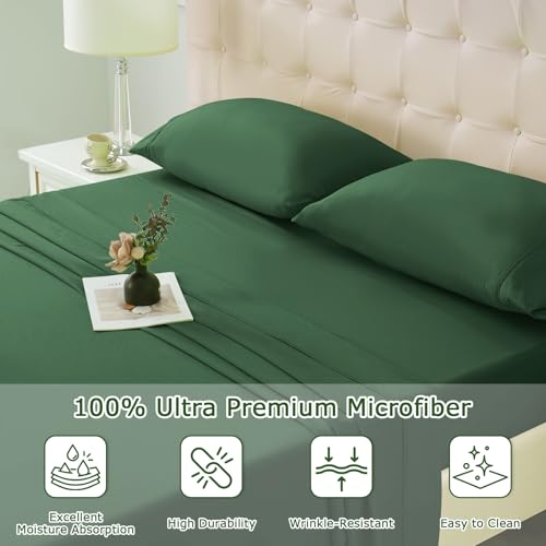 Homilay Queen Size Bed Sheet Set - 4 Piece Soft Microfiber Sheets with Deep Pockets, Cooling Technology, and Wrinkle-Free Pillowcase. Hotel-Quality, Durable Bedding, Eden Green Homilay