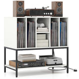 Giantex Record Player Stand with Charging Station, Turntable Stand with Storage Shelves Hold Up to 150+ Albums, Record Player Table with Metal Frame, Vinyl Record Storage for Music Living Room, White Giantex
