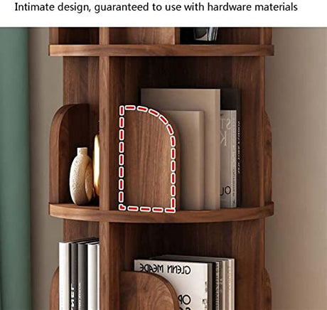 Revolving Solid Wood Bookshelf for Children - 360° Rotating Storage in Brown Bookcases