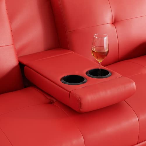 Futon Sofa Bed Modern Folding Couch for Small Space, Faux Leather Convertible Loveseat Sleeper Bed Daybed Recliner Lounge Sofas for Living Room,2 Cup Holders,Metal Legs,Removable Armrests (Red) Anwick