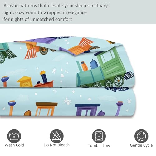 3-Piece Double-Sided Printed Duvet Cover Set Single – Soft Microfiber Bedding with Minimalist Children Cartoon Design with Zipper Closure,Includes 1 Duvet Cover + 2 Pillowcases Blue Generic