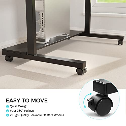 EUREKA ERGONOMIC Height Adjustable Standing Desk, Mobile Desk with Detachable Hutch 41", Teak EUREKA ERGONOMIC