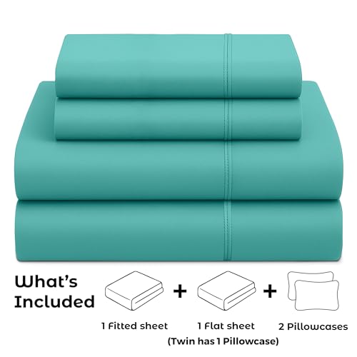 Pure Bedding Bed Sheets - King Sheet Set [4-Piece, Aqua] - Hotel Luxury 1800 Brushed Microfiber - Soft and Breathable - Deep Pocket Fitted Sheet, Flat Sheet, Pillow Cases Pure Bedding