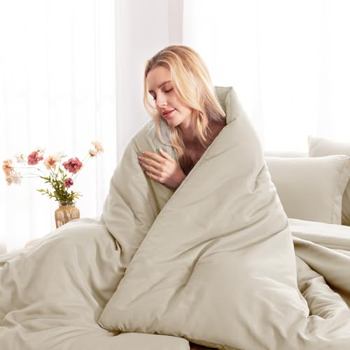 CozyLux King Comforter Set Oatmeal, 7 Pieces Bed in a Bag Soft Bedding Comforter Set with Sheets, All Season Boho 7PC Bed Sets with Comforter, Fitted Sheets, Flat Sheets, Pillow Shams and Pillowcases CozyLux