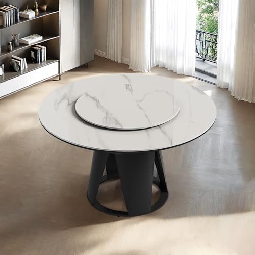 Runboll 59'' Modern Round Dining Table with Lazy Susan, Sintered Stone Dinner Table with 35.4" Round Turntable for Dining Room(Not Included Chairs) Runboll