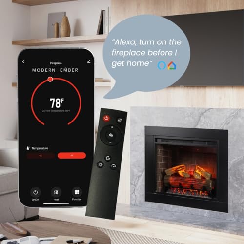 Modern Ember Uptown 36" Smart Electric Fireplace Insert with Remote Control, Alexa/WiFi Enabled - 1,000 Sq Ft Electric Heater with Realistic Flames and Log Set Modern Ember