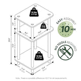 Furinno Turn-N-Tube Side Table, 3-Tier End Table with Open Shelf, Toolless Assembly Night Stand, Bedside Table, for Living Room, Bedroom, White Furinno