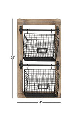 Deco 79 Wood Rectangle Magazine Rack Holder with Suspended Baskets and Label Slot, 14" x 4" x 25", Black Deco 79