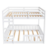 Bellemave Full Over Full Bunk Bed with Ladders Wood Bunk Beds with Full-Length Guardrails Floor Bunk Bed Frame for Kids, Boys, Girls, No Spring Box Needed, Pure White Bellemave