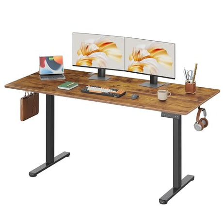 DEVAISE 63 x 28 Inches Electric Standing Desk, 3 Adjustable Height Stand up Desk for Home Office, Ergonomic Sit to Stand Desk with LED Touchscreen, Hook, 3 Memory Preset Computer Desk (Rustic Brown) DEVAISE