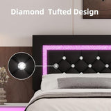 BarnFurin Queen Size Bed Frame with LED Lights, Upholstered Platform Bed with Diamond Tufted Headboard, No Box Spring Needed, Noise Free, Easy Assembly, Black BarnFurin