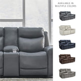 Signature Design by Ashley Mindanao Modern Leather Match Upholstered Power Reclining Loveseat with Console, USB Ports and Cup Holders, Gray Signature Design by Ashley