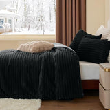 BEDELITE Fleece Queen Comforter Set -Super Soft & Warm Fluffy Black Bedding, Luxury Fuzzy Heavy Bed Set for Winter with 2 Pillow Cases BEDELITE
