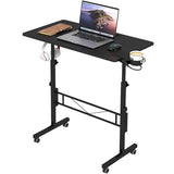 Hadulcet Small Standing Desk Adjustable Height, Mobile Stand Up Desk with Wheels, Portable Walking Pad Table Stand, Rolling Laptop Cart for Standing or Sitting, Black Hadulcet