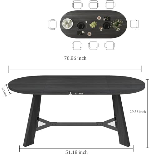 6FT Oval Conference Table, Rustic Black 70.86" W Meeting Table Fit 6-8 People, Modern Seminar Table Boardroom Desk for Office Meeting Conference Room SAINTCY