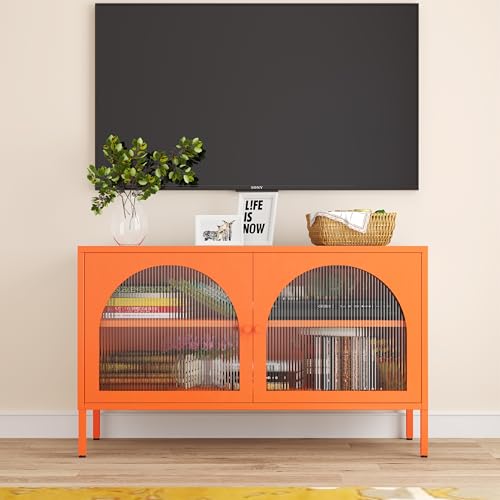 Fumedo Metal Storage Cabinet with Doors and Shelves,2 Door TV Stand,Accent Cabinet，Metal Locker&Sideboard Buffet Cabinet&Bookshelf&Cupboard for Home,Office,Living Room Fumedo