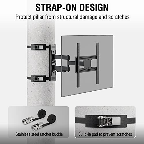 ZeboZap ZZTVA2044 NO Drill Full Motion Outdoor TV Mount | Gazebo TV Mount | Patio TV Mount | Pergola TV Mount | Square Post TV Mount | Stainless Steel Screws | Weatherproof | Holds 80lbs | Black CondoMounts